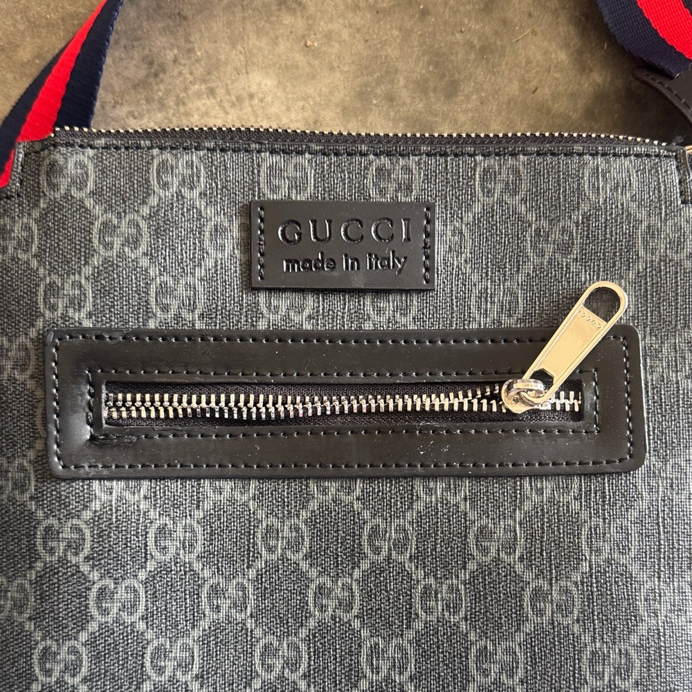 Gucci Black GG Supreme Messenger Bag with Red and Blue Web Strap - Picture 2 of 6
